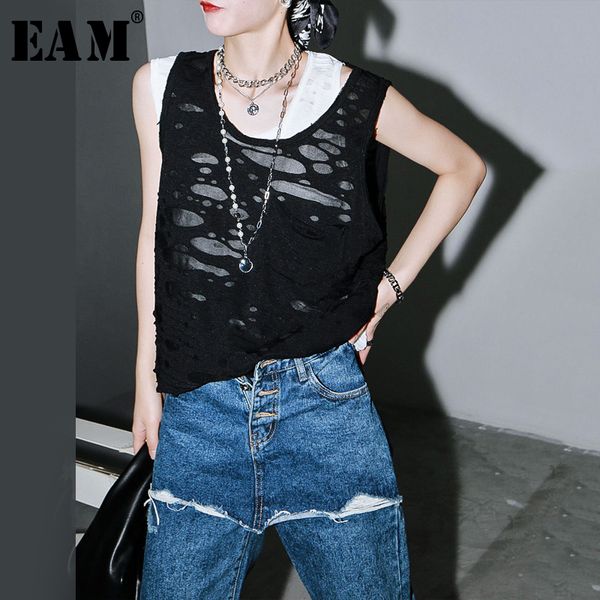 

eam] women white holes split brief temperament tank new sleeveless personality fashion tide spring summer 2020 1t272