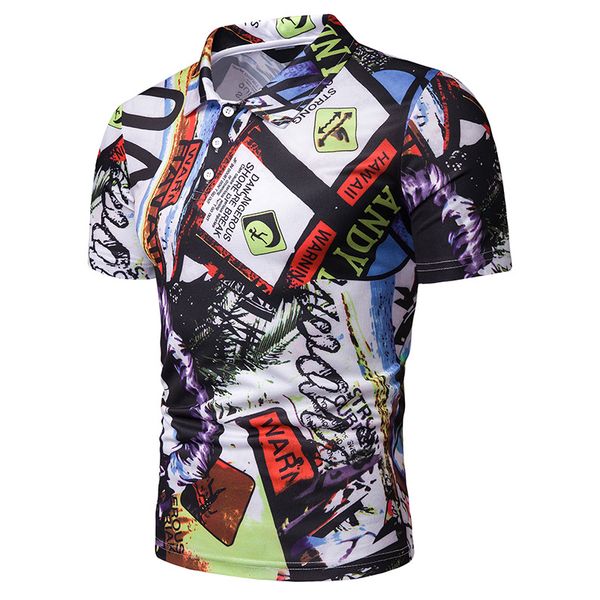 

new style summer men beach style printed short sleeve polot shirt pl75, White;black
