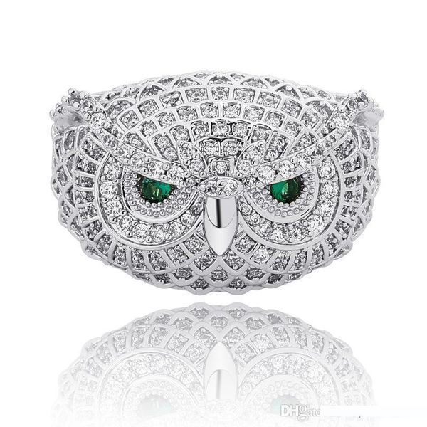 

hip hop owl ring cubic zirconia cool nighthawk ring for men women hip hop rapper jewelry, Golden;silver