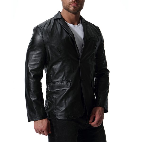

2019 autumn clothing new style occident fashion pu leather england large size hide substance leisure suit coat b011, Black