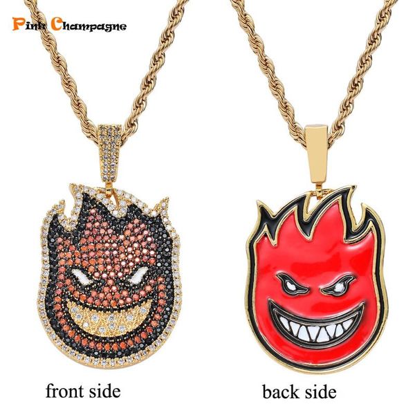 

spitfire pendant necklace iced out cubic zircon chain gold color mens jewelry hip hop rock necklace with rope chain, Silver
