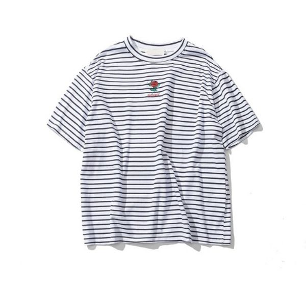 

розовая вышивка полосатая мужская футболка с коротким рукавом лето hi-street негабаритные хип-хоп футболки хлопок футболки, White;black