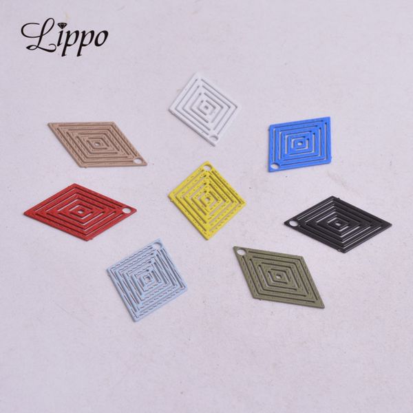 

100pcs ac4327 15mm*20mm geometry charms rhombus pendants painted metal brass jewelry findings, Bronze;silver
