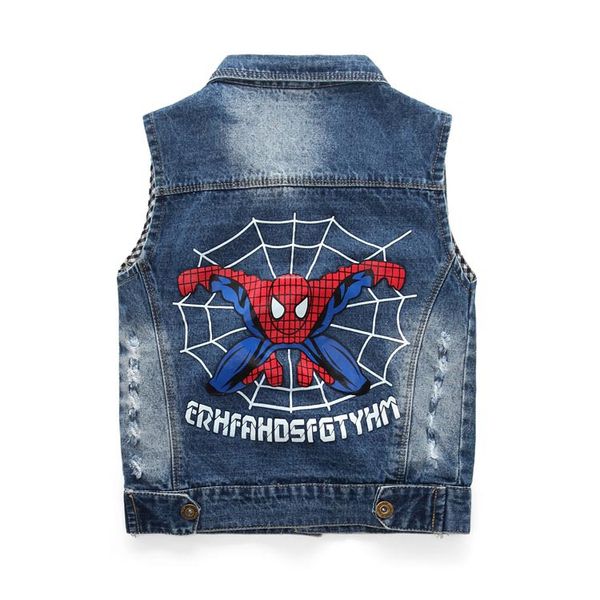 

spring autumn new children's cowboy vest baby boys denim sleeveless personality cartoon vest kid clothes, White