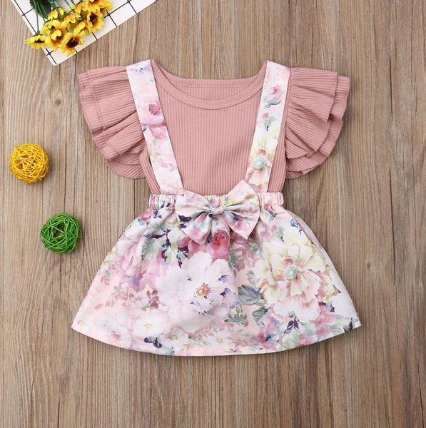 

toddler kids baby girl clothes summer floral clothing suit solid shorts flower skirt dress outfits 2pcs set, White