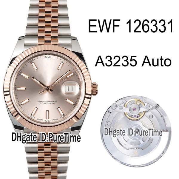 

new ewf datejust 41mm 126331 cal a3235 automatic mens watch two tone 18k rose gold dial stick markers edition jubilee bracelet puretime, Slivery;brown