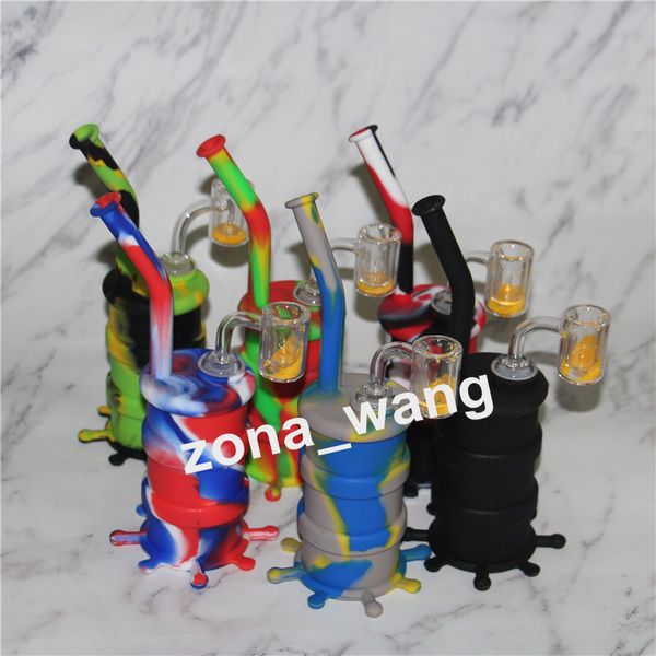 Wasserpfeifen Neue Ankunft Mini Silikon Dab Rig Glow In Dark Bongs Glas Wasserpfeife Silikon Barrel Rigs mit Sand Bangers