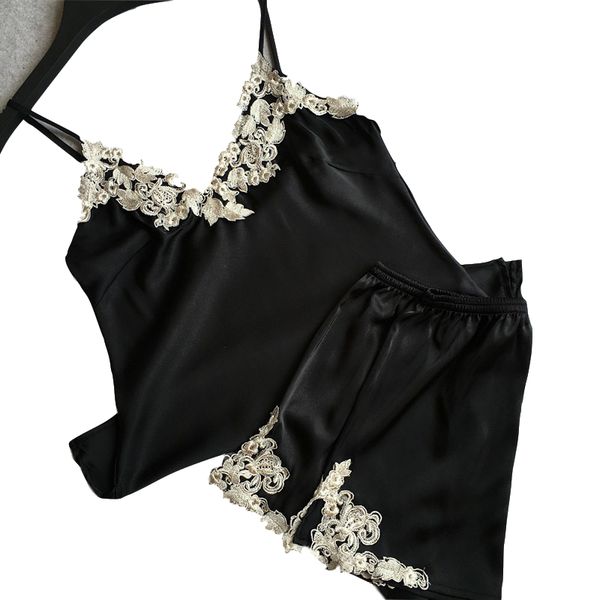 

2018 selling sleepwear pajama set embroidery lace flower edge black nightwear pyjama set, Blue;gray