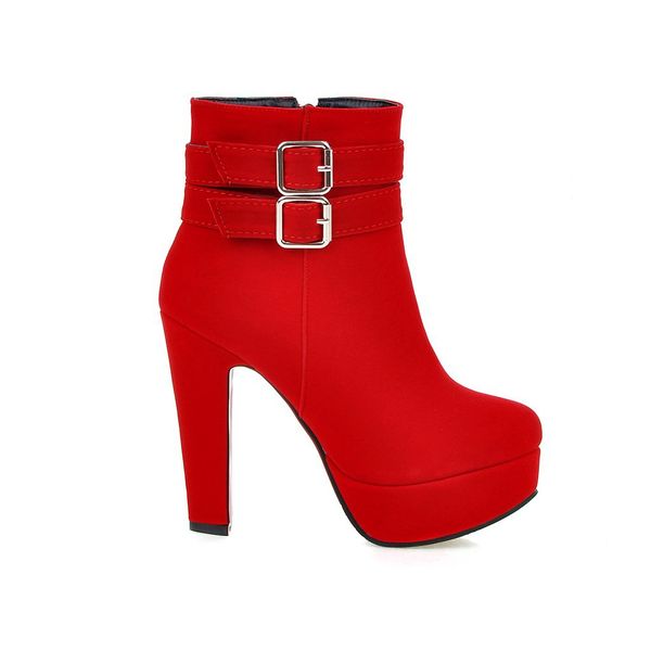 

flock ankle boots for women platform high heels autumn winter womens short boots buckle red black zb078