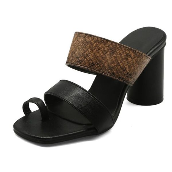 

sandals fanyuan square open-toed slingback heel slip on women shoes pinch pu leather summer ladies pumps big size34-43, Black