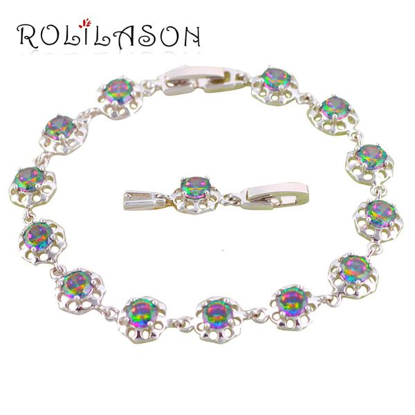 

mystic rainbow charm bracelets for women round multifulcolor crystal inlay silver plated wedding & party fashion jewelry tb661, Golden;silver