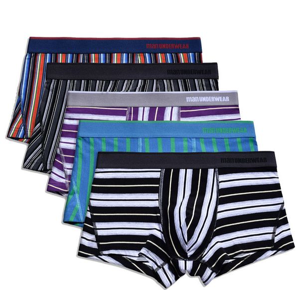 

men's boxers striped boxer cotton underwear shorts soft underpants breathable bulge pouch boxershorts trunk panty, Black;white