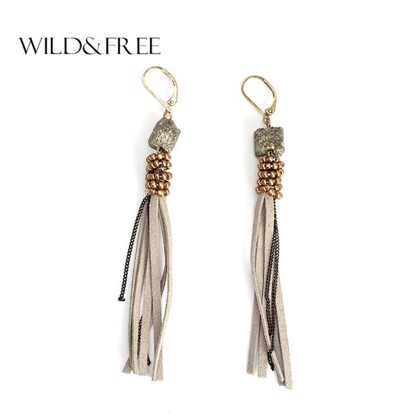 

handmade long tassel drop earrings fashion jewelry for women antique gold alloy beaded natural stone statement dangle earrings, Silver