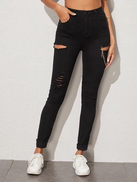 

women's jeans women denim skinny pants high waist stretch slim pencil trousers, Blue