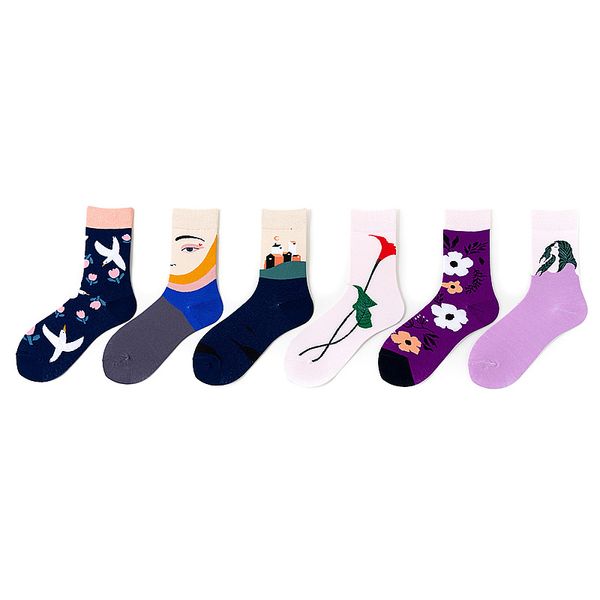 

short socks happy women cotton ladies sox floralcolorful soft sock female elegant woman spring hip hop lady calcetines hombre, Black;white