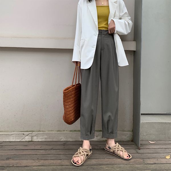 

fall feeling radish pants woman 2019 осенние бабушкиные штаны с высокой талией свободное время легкие широкие брюки без рукавов, Black