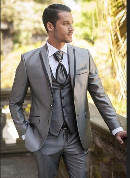 

new custom-made two buttons groomsmen notch lapel groom tuxedos men suits wedding/prom/dinner man blazer(jacket+pants+tie+vest) 45, Black;gray