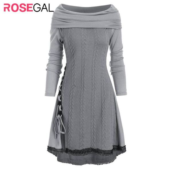 

rosegal fashion winter sweaters lace up cowl neck guipure insert longline knitwear long sleeve autumn pullovers daily casual, White;black