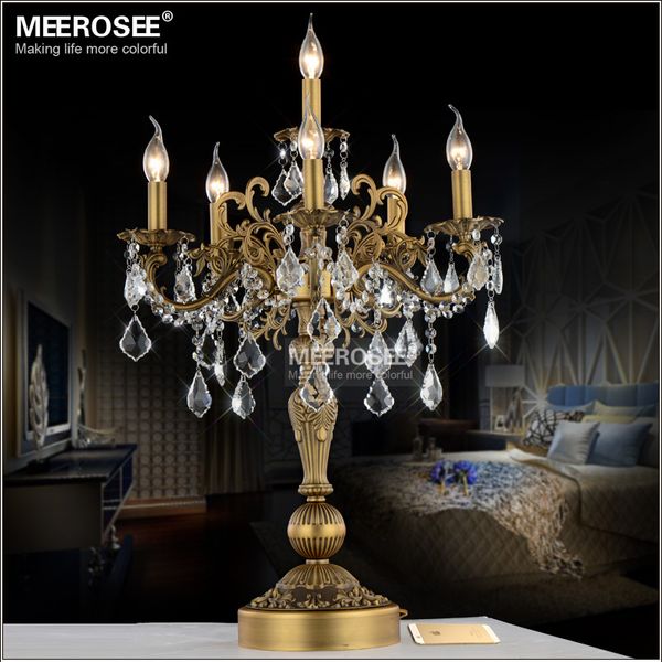 21 Inch Bronze Color Vintage Desk Lamp Crystal Table Light For