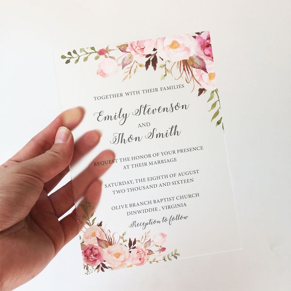 

20 pieces per lot watercolor 5x7inch frosted acrylic wedding invitation cards