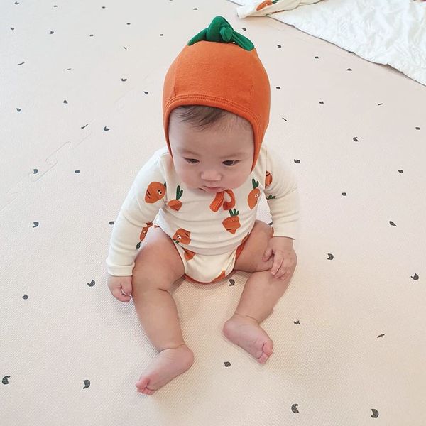

milancel autumn new baby bodysuits full of carrot baby clothing with hat long sleeve infant boys bodysuit, Blue