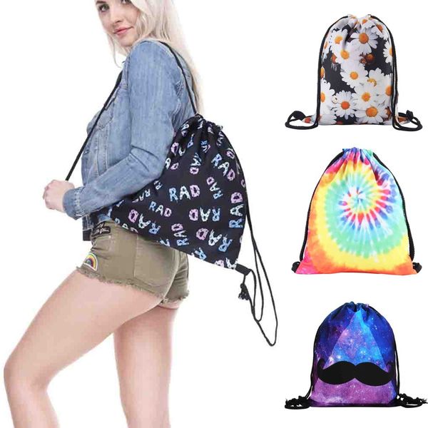 

bagpack in women's casual daypacks non-woven bags drawstring women 3d digital print bouquet pocket backpack mochilas mujer #25