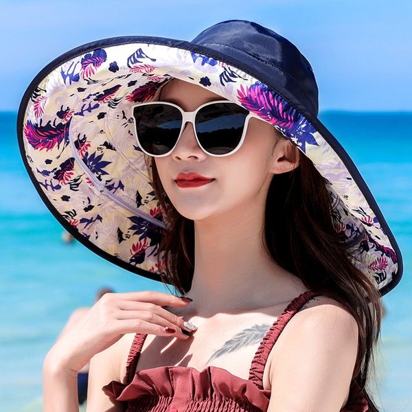 

female summer sun hat outdoor travel big eaves tide beach fisherman all-match sun hat, Blue;gray