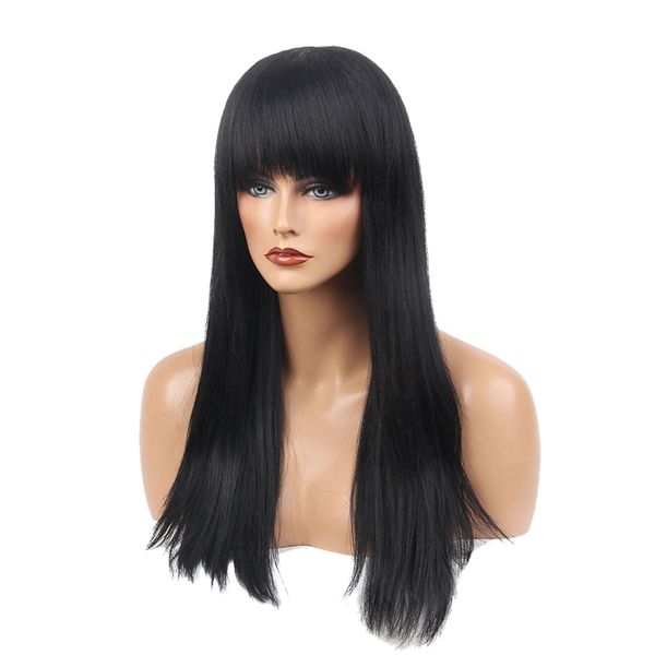 

lady real human hair wig long straight full wig heat resistant cosplay black
