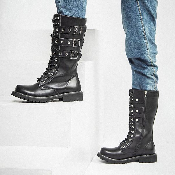 Débarrassant Mode Mi ERRFC Noir 3 De Avant Bottes Homme Bottes Boucle Acheter Designer Loisirs Mollet Tendance Garde Hommes Sangle Longues Chaussures RAj4Lc35qS