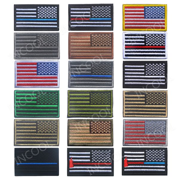 30 PCS Amerikanische Flagge Stickerei Patch Rechte Schulter Dünne Blaue Linie Moral Patch Taktische Abzeichen Gestickte Patches Großhandel