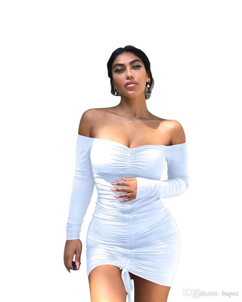 

женщины сплошной цвет bodycon платья fashion club sexy ladies лета платья плиссе конструктора slash шеи одежда, White;black