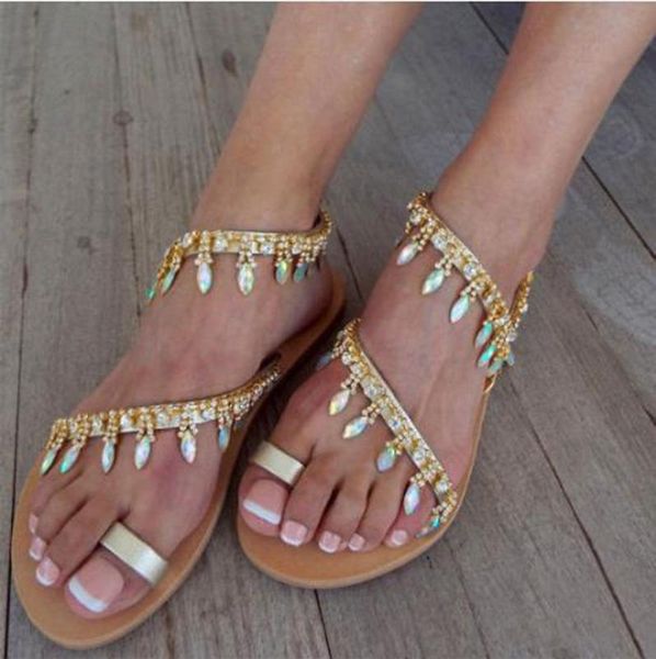 

summer fashion ladies flat beach shoes women flat beaded open toe breathable comfortable beach shoe light roman sandals#g3, Black