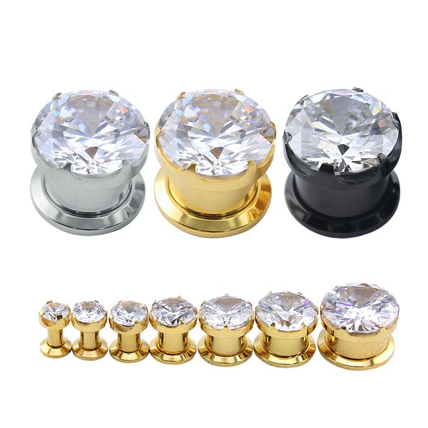 

luxury zircon ear plugs tunnel plugs expanders gauges screw flesh ear expander tunnel earrings body piercing jewelry, Slivery;golden