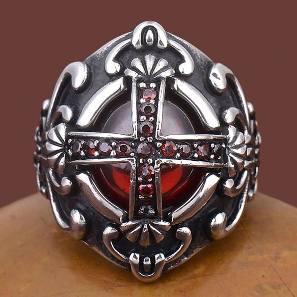 

titanium steel cross shield men's batch ring, Silver