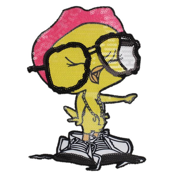 

embroidery sequined ducks patches for jackets,embroidered cartoon badges appliques for jeans,patches for clothing a28, Black