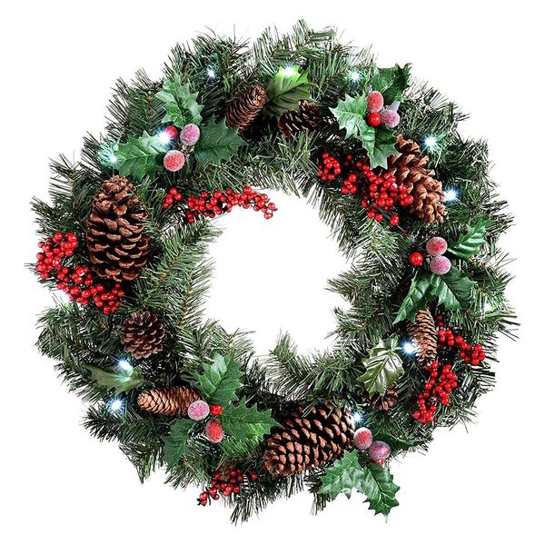 

60cm christmas wreath door hanging garland with frost clover wreath natural pine cones berries decorative christmas garland