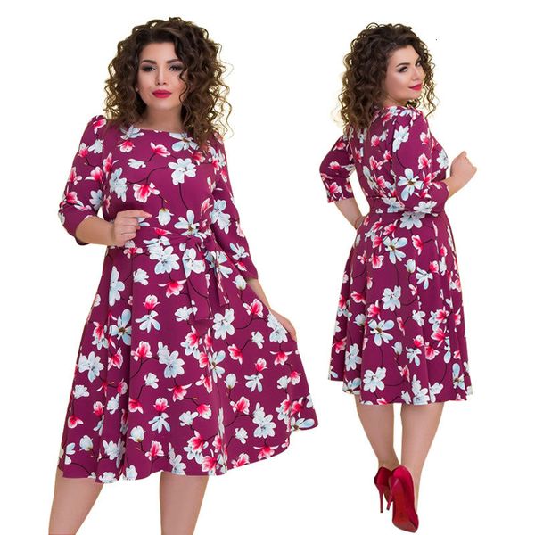 

woman clothing summer dress 6xl plus size dress women autumn winter fashion print dress solid sashes casual dresses female party fiesta, Black;gray