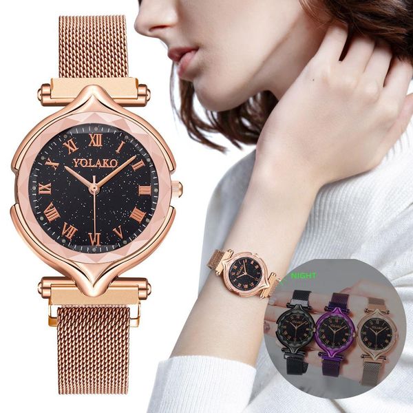 

fashion starry sky women luminous watches sale ladies bracelet watch quartz wristwatches casual female clock relogio feminin, Slivery;brown
