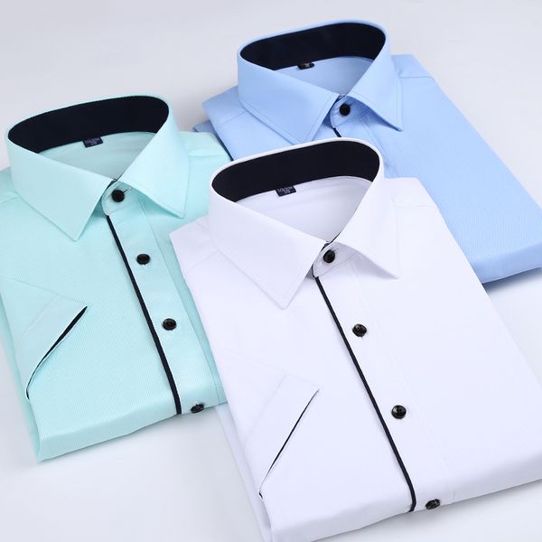

summer men shirt dress shirts long short sleeve solid business formal white man shirt fashion male social big size sslim shirts, White;black