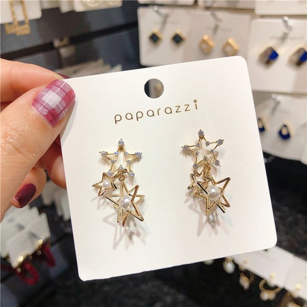 

mengjiqiao 2019 summer style new korean crystal star simulated pearl dropearrings for women fashion gold color pendientes gifts, Silver