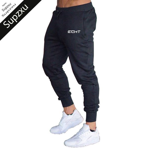 

2018 men gyms long pants mid cotton men's sporting workout fitness pants casual fashion sweatpants jogger pant skinny trousers, Black