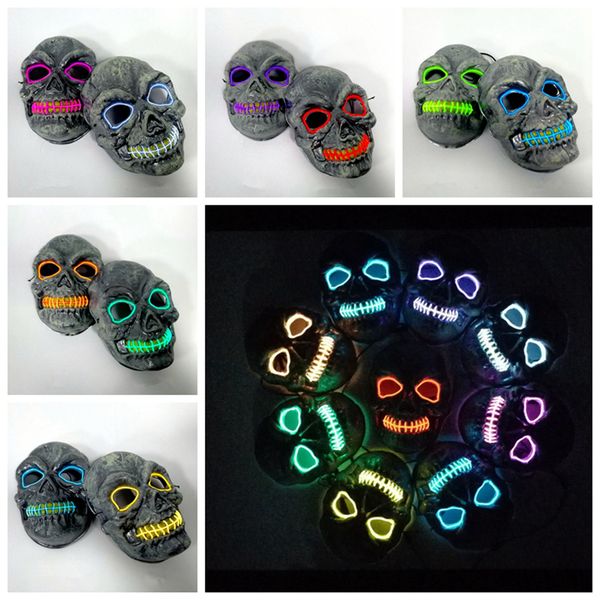 Leuchtende Maske Kostüm Schädel LED Party Maske für Horror Thema Cosplay EL Wire Halloween Masken Halloween Party Supplies RRA2152