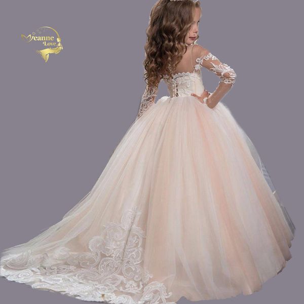 

long sleeves soft tulle with train fashion girls costume kids evening party cute princess dress little bride gown tutu dresses, Red;yellow