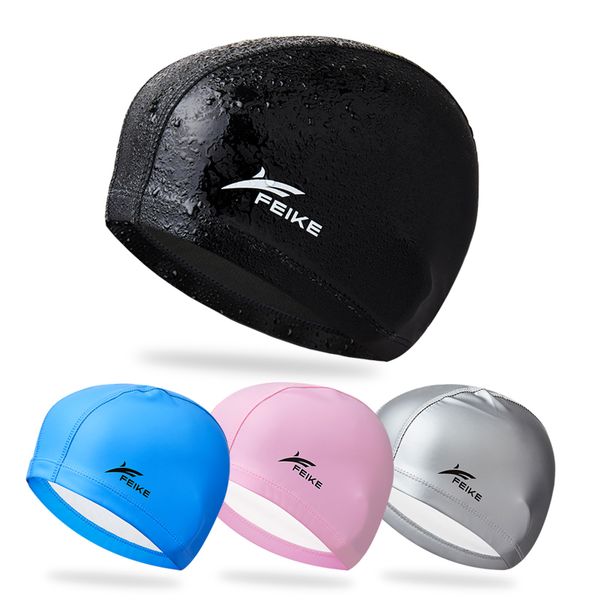 

swimming cap stretch waterproof pu swiming cap fabric swimming hair care outdoor accessories