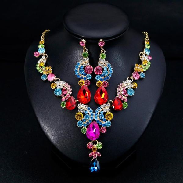 

fashion crystal beads jewelry sets gold color wedding bridal jewelry sets women necklace earrings bracelets jewellery, Silver