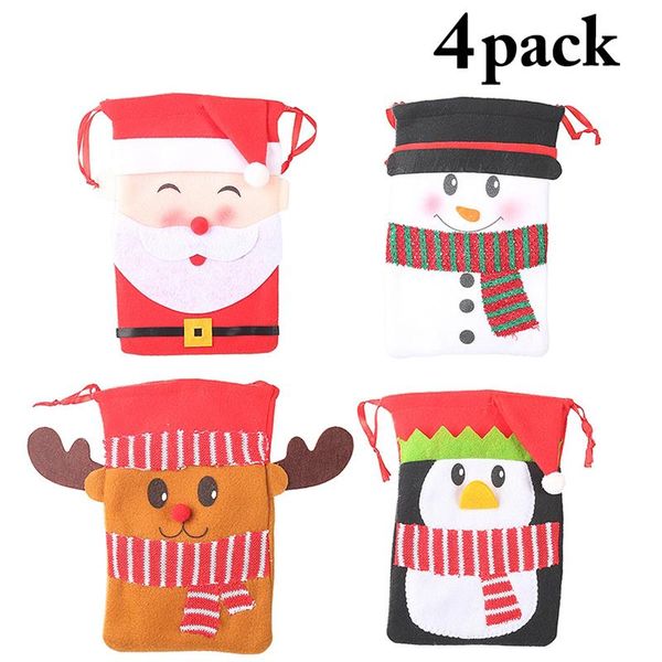 

4pcs christmas gift bag cute cartoon pattern drawstring candy bag party favor santa claus elk decoration festival gift