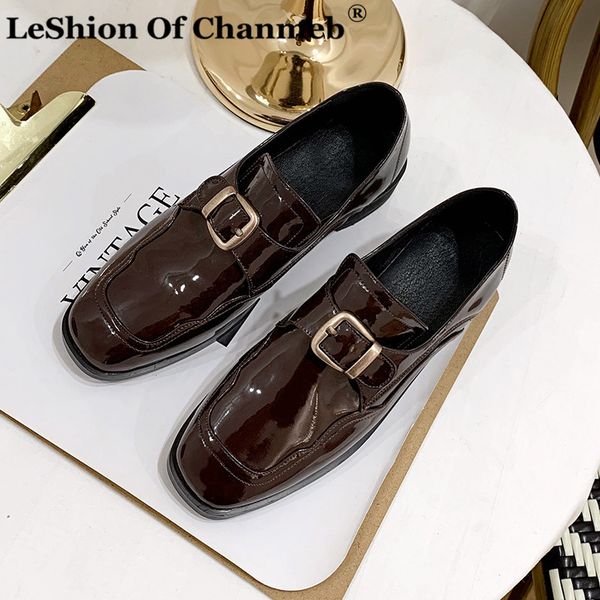 

handsome style gold metal belt buckle flat shoes woman women large size 45 flats ladies casual shoe creeper spring autumn loafer, Black