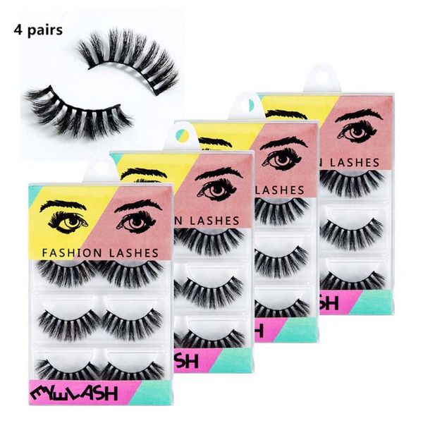 

4pairs/box delicate package thick black mink false eyelashes transparent band makeup tips natural smoky handtied thick fake eye lashes