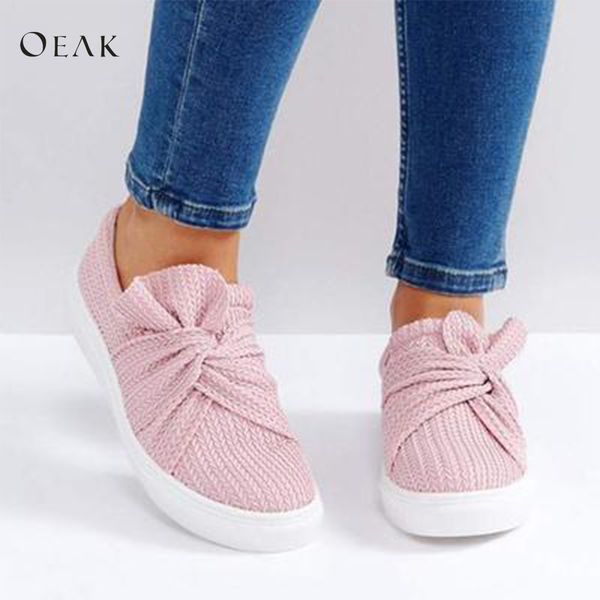 

oeak 2019 new fashion women's casual vulcanized flat soles butterfly knot thick- shoes flat soles sale, Black