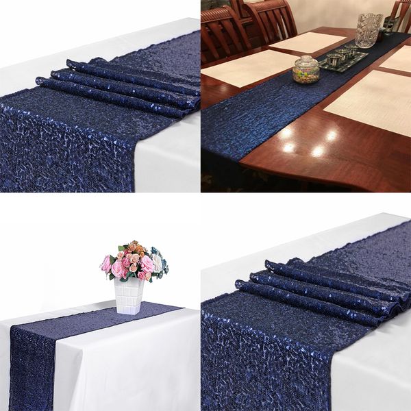 Navy Blue 12x72 Inch Sequin Table Runner Sequin Runner Wedding